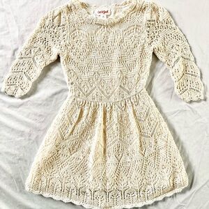 Cat & Jack Girls Size 5T Ivory & Gold Crochet Knit Dress – Long Sleeve